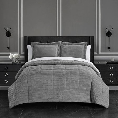 FIXTURESFIRST 7 Piece Reich Comforter Set, Gray - Queen Size FI1704685